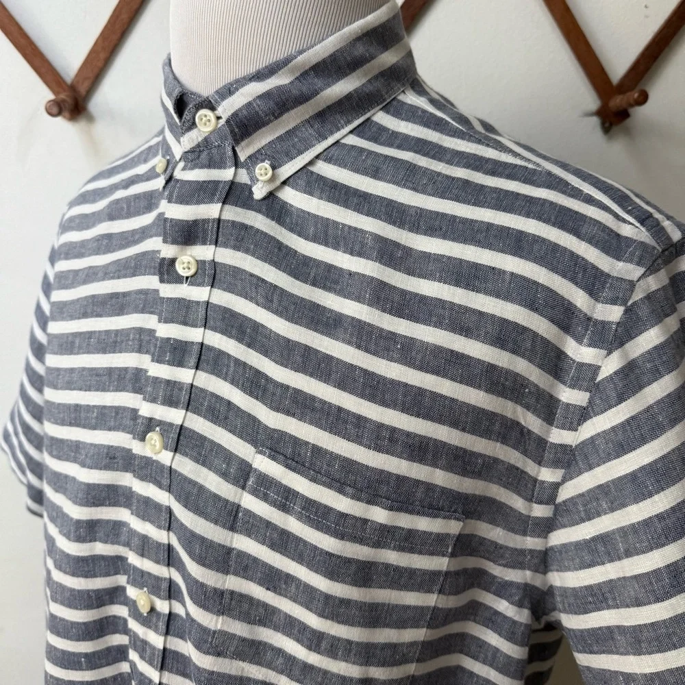 J. Crew Linen Striped Oxford Button Down Shirt